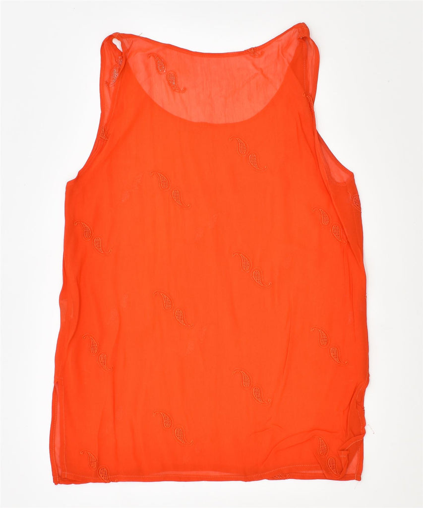 VINTAGE Womens See Through Vest Blouse Top UK 12 Medium Orange Viscose | Vintage | Thrift | Second-Hand | Used Clothing | Messina Hembry 