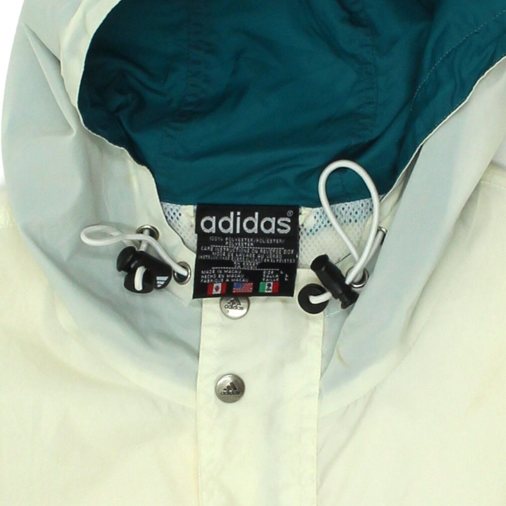 Adidas Mens Off White Nylon Hooded Rain Jacket | Vintage 90s Sportswear VTG | Vintage Messina Hembry | Thrift | Second-Hand Messina Hembry | Used Clothing | Messina Hembry 