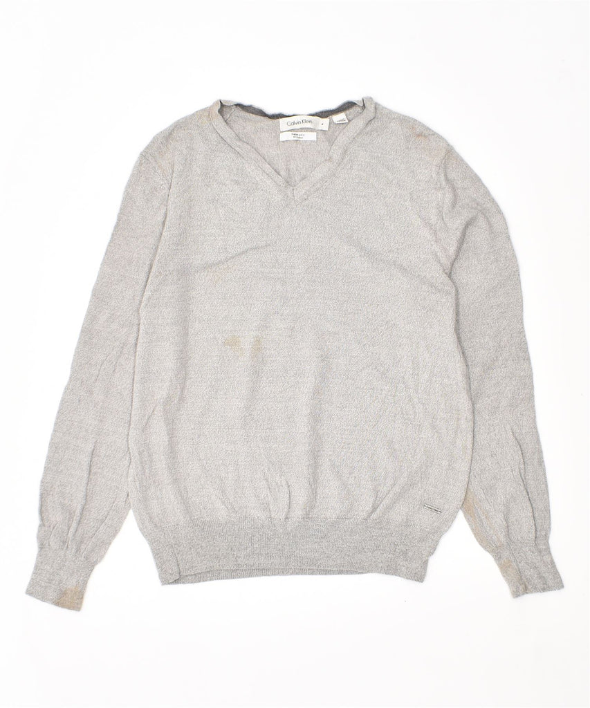 CALVIN KLEIN Mens V-Neck Jumper Sweater Medium Grey Wool | Vintage | Thrift | Second-Hand | Used Clothing | Messina Hembry 