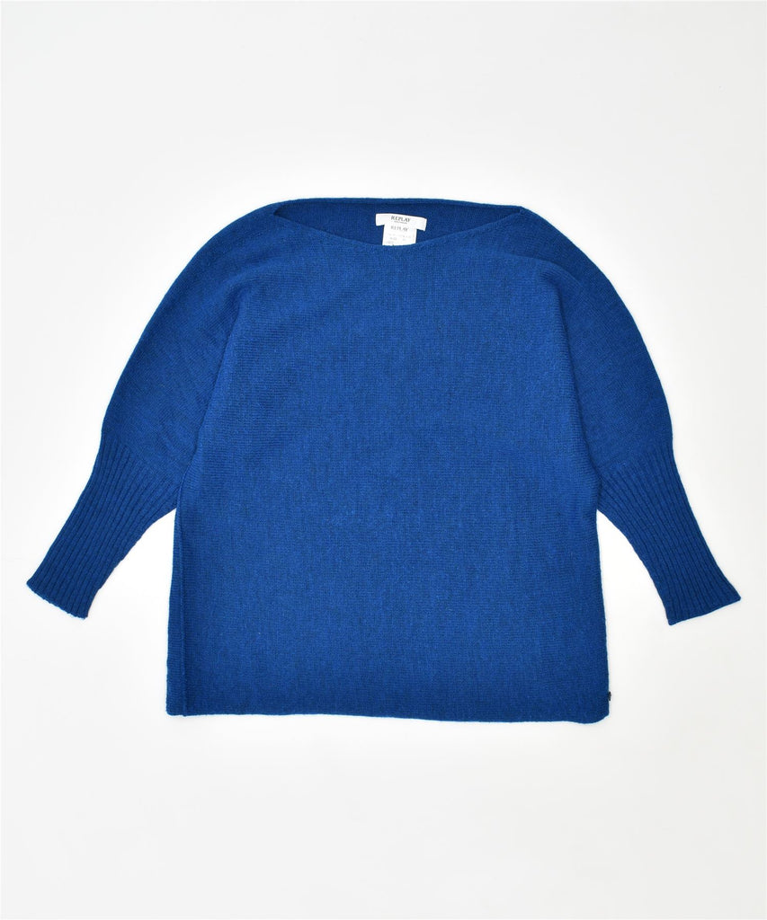 REPLAY Womens Crew Neck Jumper Sweater UK 14 Medium Blue Acrylic | Vintage | Thrift | Second-Hand | Used Clothing | Messina Hembry 