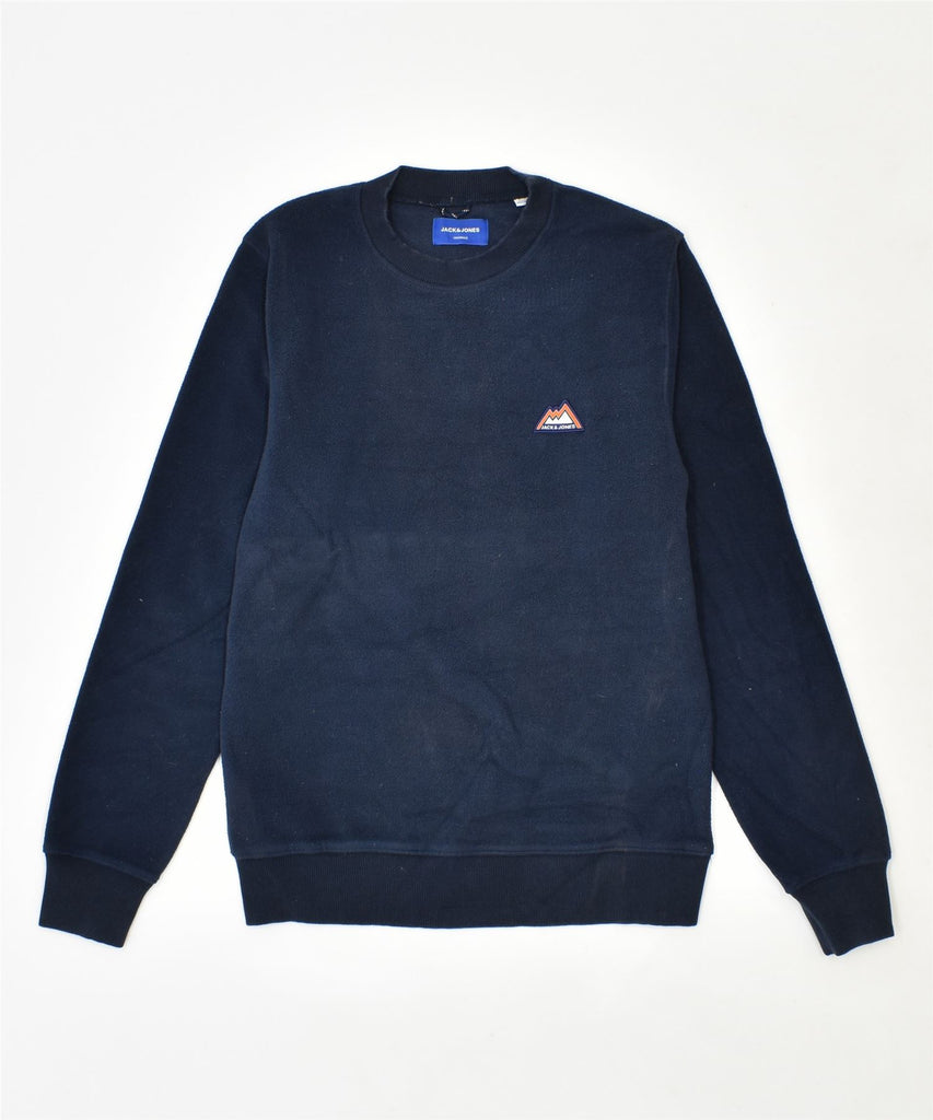 JACK & JONES Mens Fleece Sweatshirt Jumper Small Navy Blue Polyester | Vintage | Thrift | Second-Hand | Used Clothing | Messina Hembry 