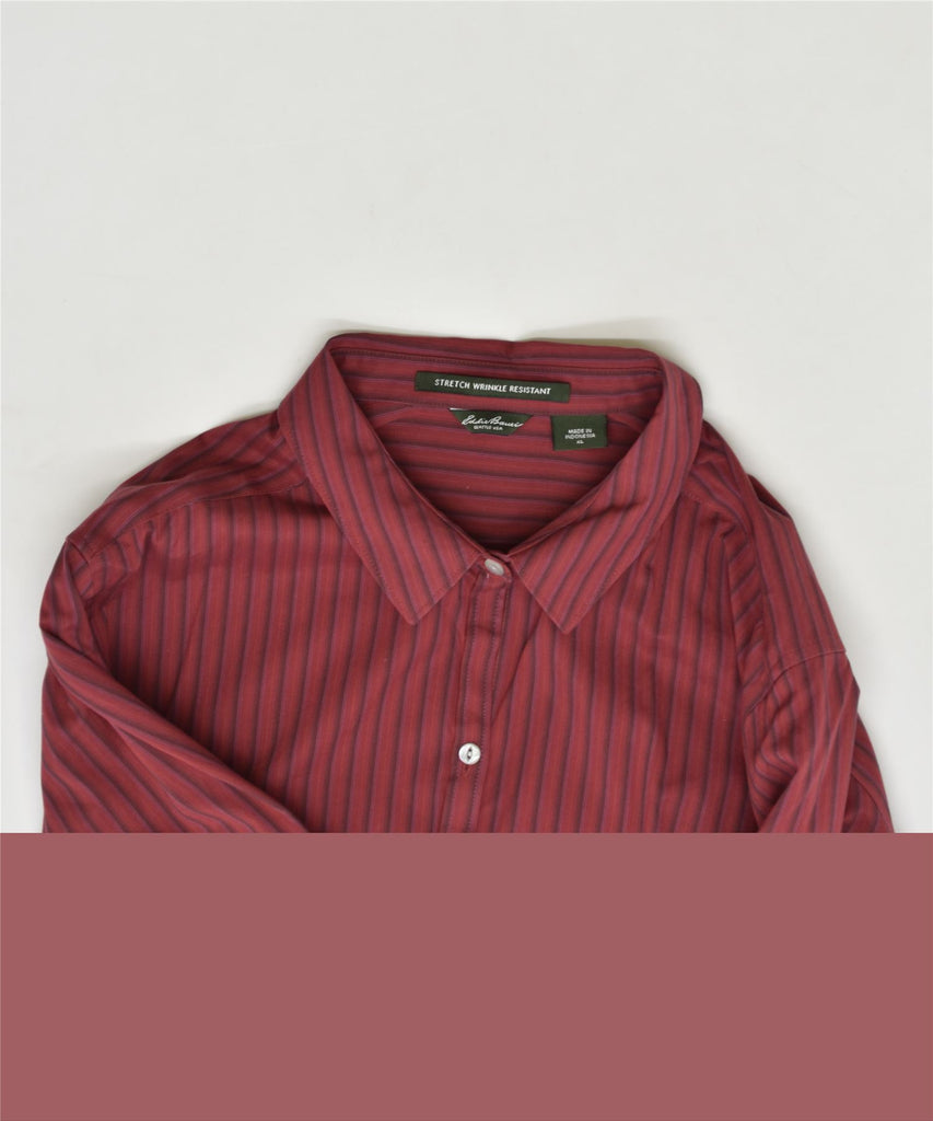 EDDIE BAUER Womens Shirt UK 18 XL Maroon Striped Cotton | Vintage | Thrift | Second-Hand | Used Clothing | Messina Hembry 