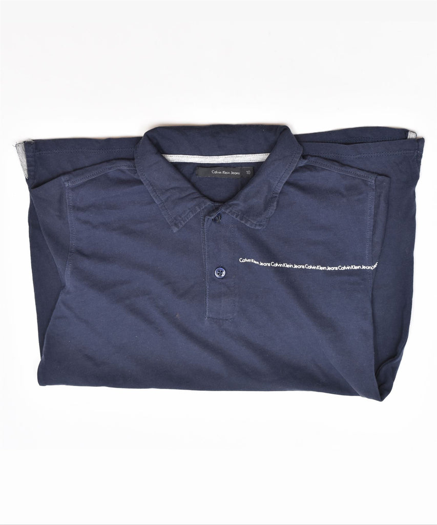 CALVIN KLEIN Boys Polo Shirt 9-10 Years Navy Blue Cotton | Vintage | Thrift | Second-Hand | Used Clothing | Messina Hembry 