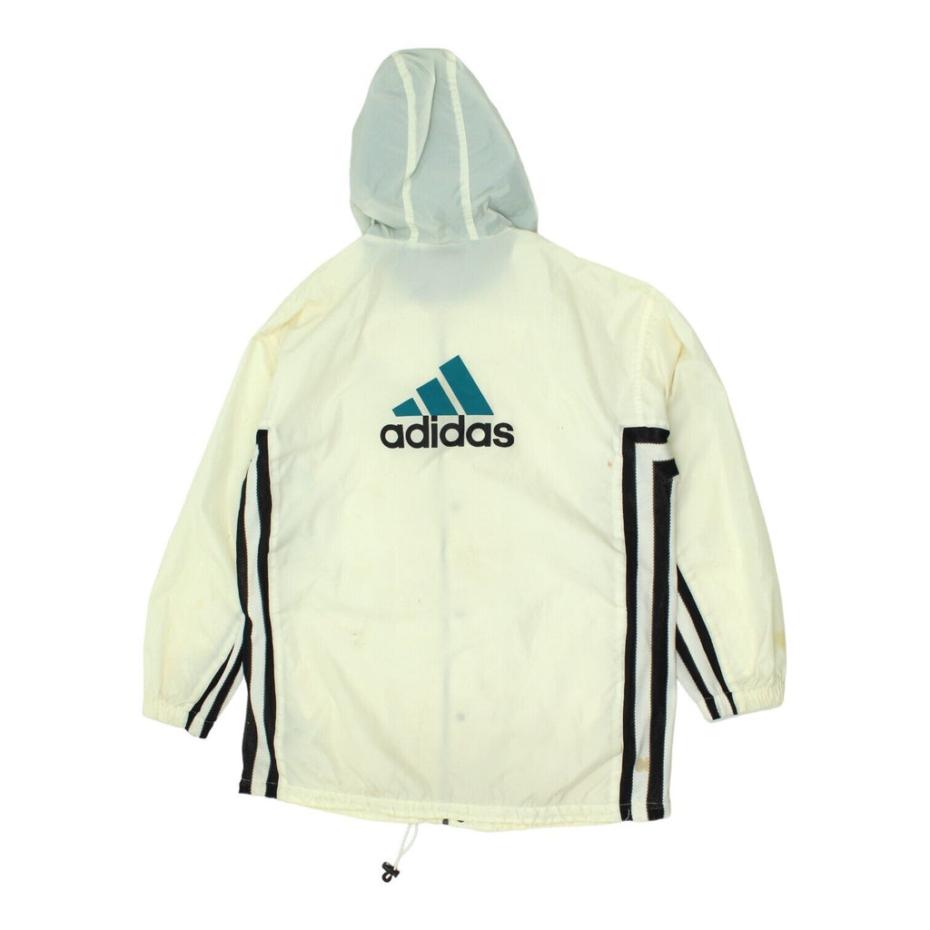 Adidas Mens Off White Nylon Hooded Rain Jacket | Vintage 90s Sportswear VTG | Vintage Messina Hembry | Thrift | Second-Hand Messina Hembry | Used Clothing | Messina Hembry 