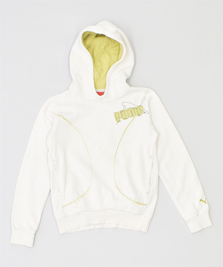 PUMA Girls Hoodie Jumper 9-10 Years White Cotton | Vintage | Thrift | Second-Hand | Used Clothing | Messina Hembry 