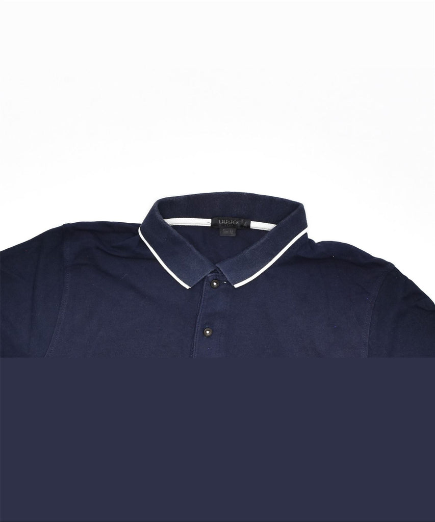 LIU JO Mens Slim Fit Polo Shirt Large Navy Blue Cotton | Vintage | Thrift | Second-Hand | Used Clothing | Messina Hembry 