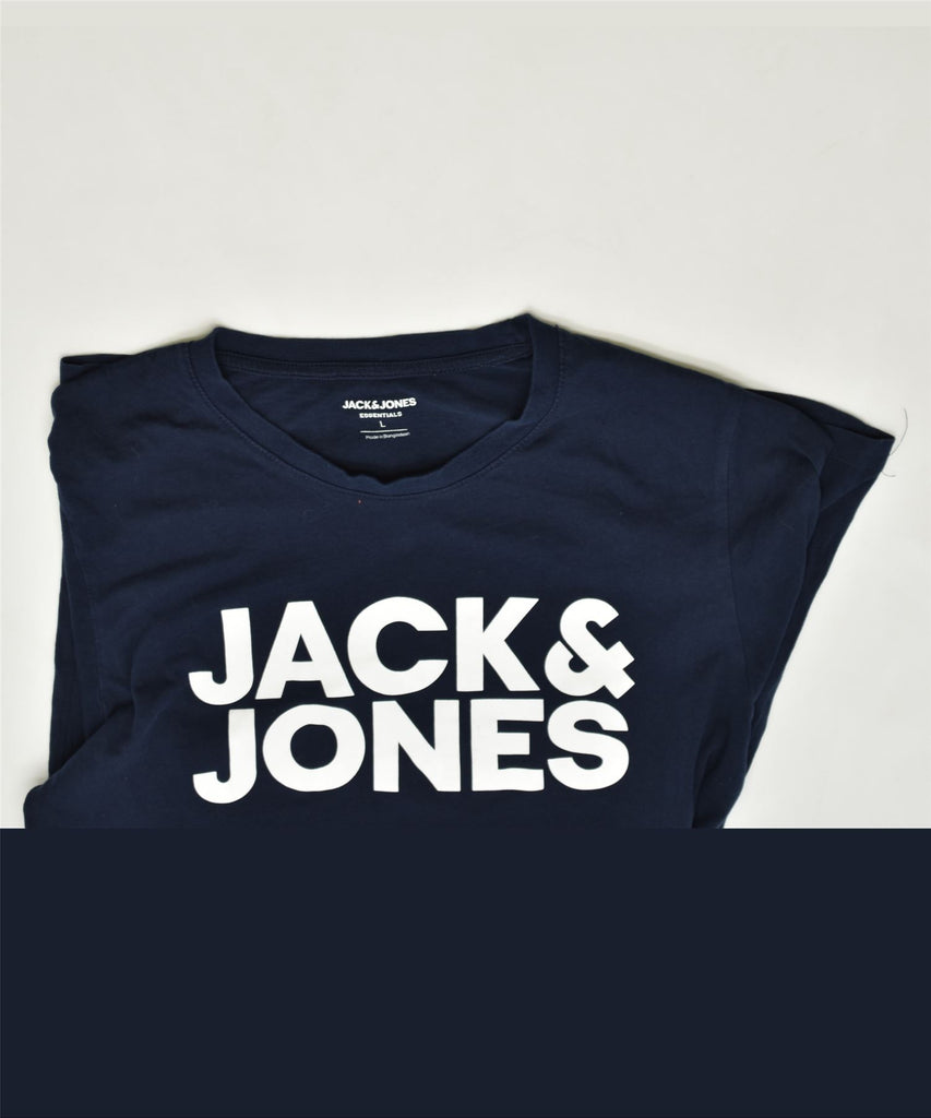 JACK & JONES Mens Graphic T-Shirt Top Large Navy Blue Cotton | Vintage | Thrift | Second-Hand | Used Clothing | Messina Hembry 