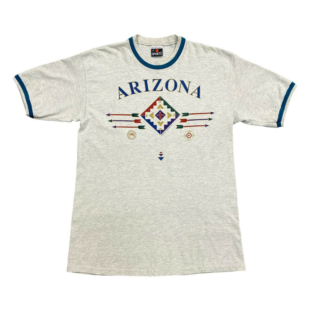 Arizona Aztec Print Tshirt | Vintage 90s Retro USA State Souvenir Grey VTG | Vintage Messina Hembry | Thrift | Second-Hand Messina Hembry | Used Clothing | Messina Hembry 