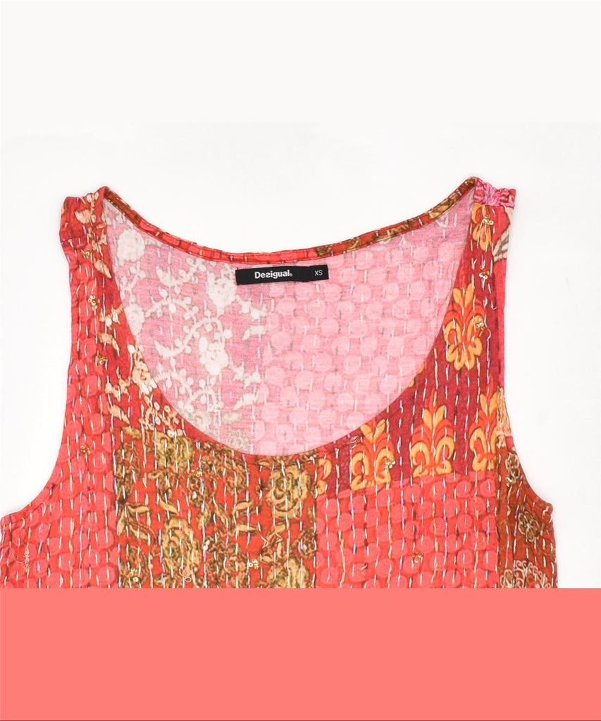 DESIGUAL Womens Vest Top UK 6 XS Red Floral Viscose | Vintage | Thrift | Second-Hand | Used Clothing | Messina Hembry 