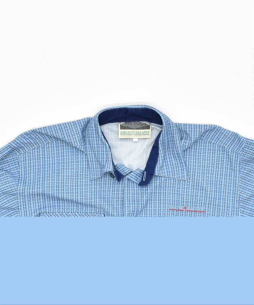 GREAT ESCAPES Mens Shirt Small Blue Check Polyester Vintage | Vintage | Thrift | Second-Hand | Used Clothing | Messina Hembry 