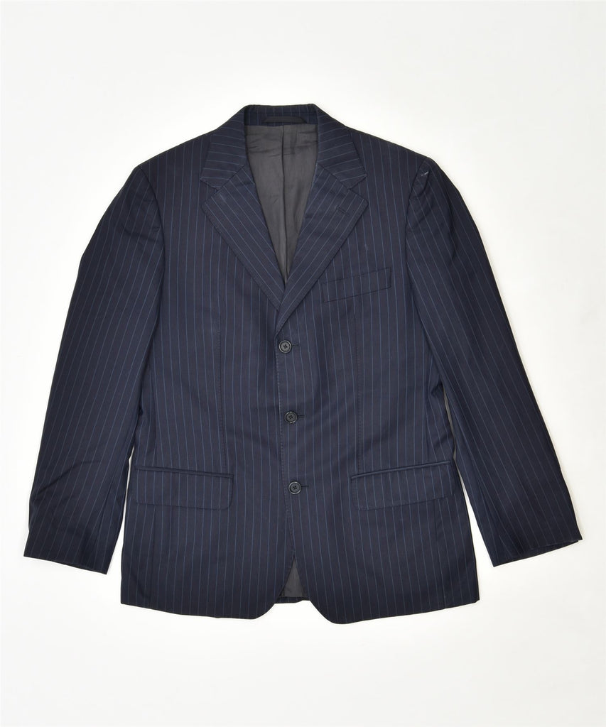 MASSIMO DUTTI Mens 3 Button Blazer Jacket Medium Blue Striped Wool | Vintage | Thrift | Second-Hand | Used Clothing | Messina Hembry 