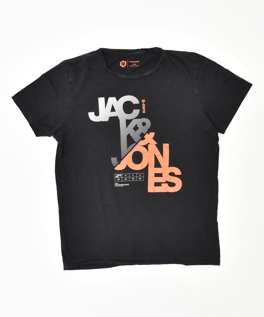 JACK & JONES Mens Core Graphic T-Shirt Top Small Black Cotton | Vintage | Thrift | Second-Hand | Used Clothing | Messina Hembry 