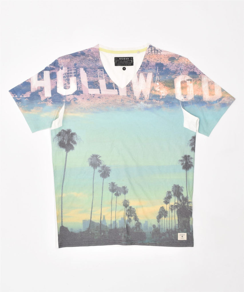 GUESS Mens Hollywood Graphic T-Shirt Top Medium Multicoloured | Vintage | Thrift | Second-Hand | Used Clothing | Messina Hembry 