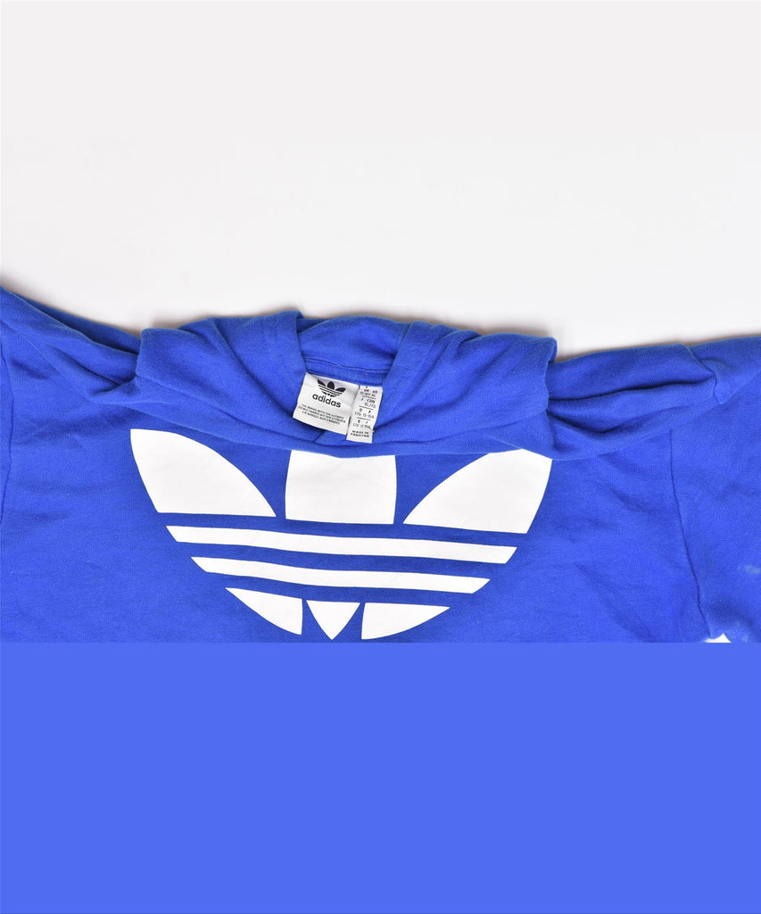 ADIDAS Girls Crop Graphic Hoodie Jumper 15-16 Years Blue Cotton | Vintage | Thrift | Second-Hand | Used Clothing | Messina Hembry 