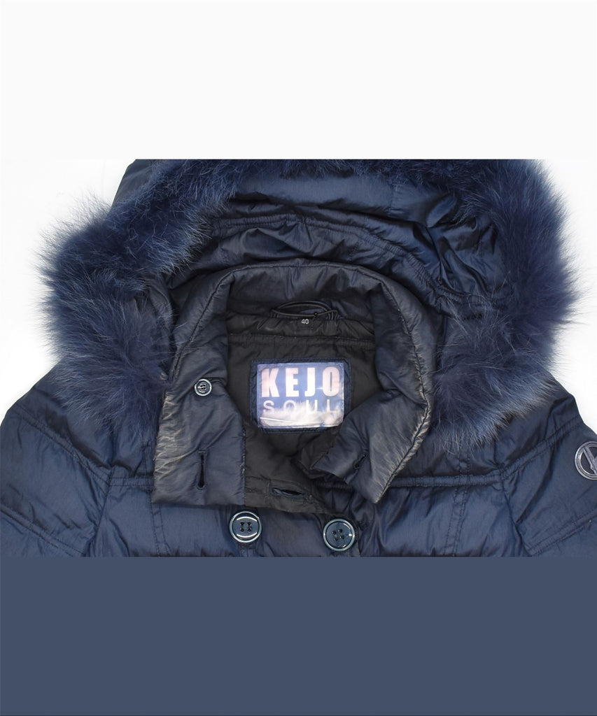 KEJO SOUL Womens Hooded Padded Jacket IT 40 Small Navy Blue Polyester | Vintage | Thrift | Second-Hand | Used Clothing | Messina Hembry 