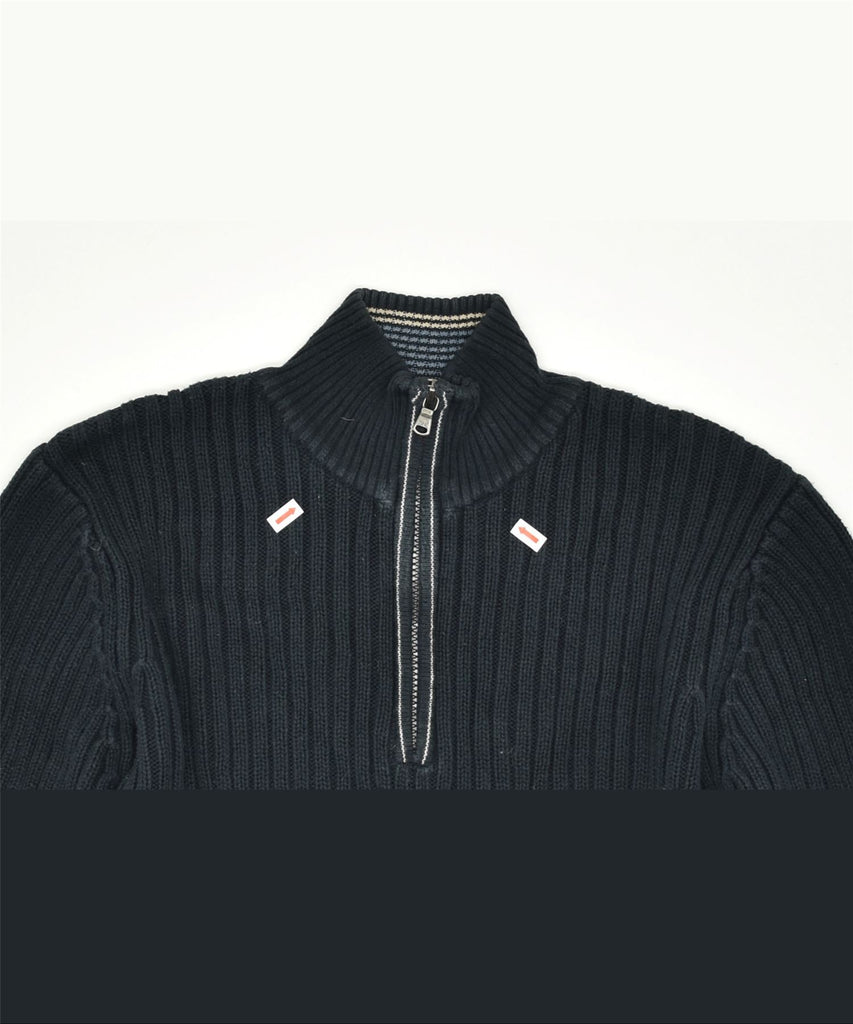 NAUTICA Mens Zip Neck Jumper Sweater Medium Black Cotton | Vintage | Thrift | Second-Hand | Used Clothing | Messina Hembry 