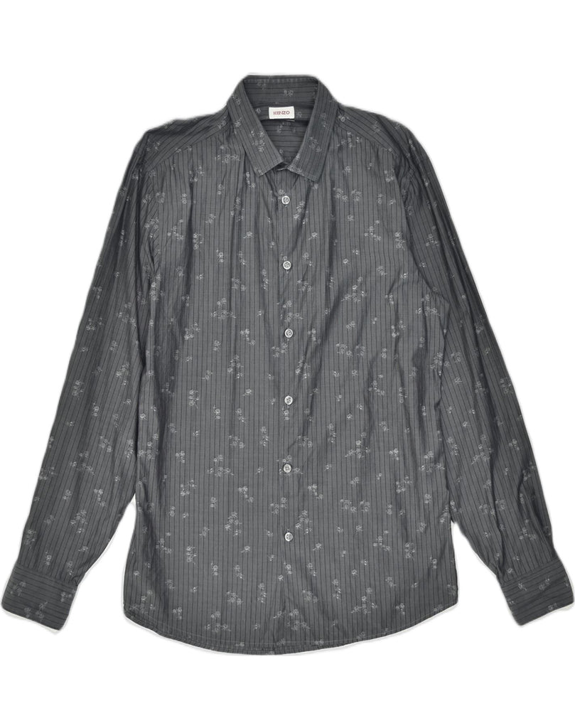 KENZO Mens Shirt Size 40 15 1/2 Medium Grey Pinstripe Cotton Flower | Vintage | Thrift | Second-Hand | Used Clothing | Messina Hembry 