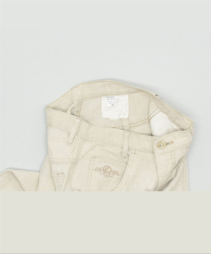 VINTAGE Womens Tapered Casual Trousers IT 40 Small W26 L25 Beige Linen | Vintage | Thrift | Second-Hand | Used Clothing | Messina Hembry 