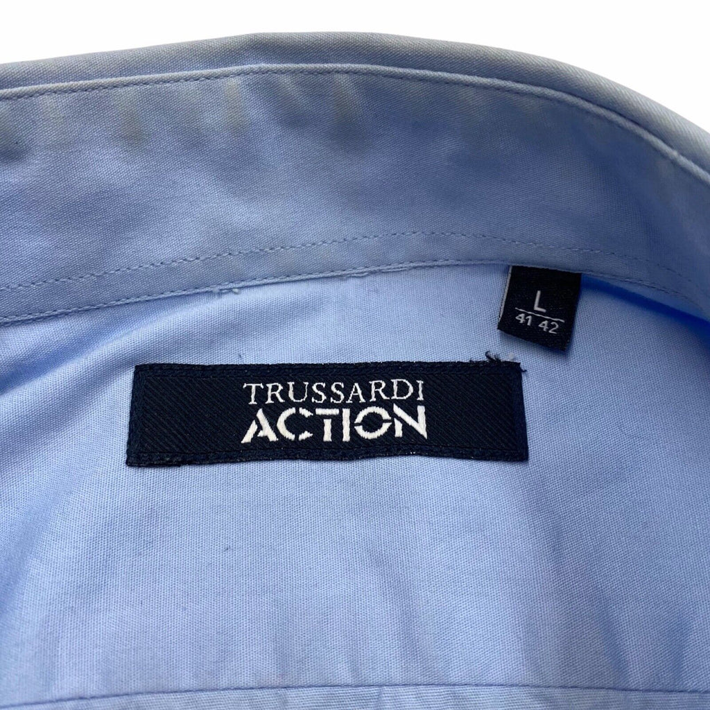 Trussardi Action Button Down Collar Shirt | Vintage Designer Light Blue Large | Vintage Messina Hembry | Thrift | Second-Hand Messina Hembry | Used Clothing | Messina Hembry 