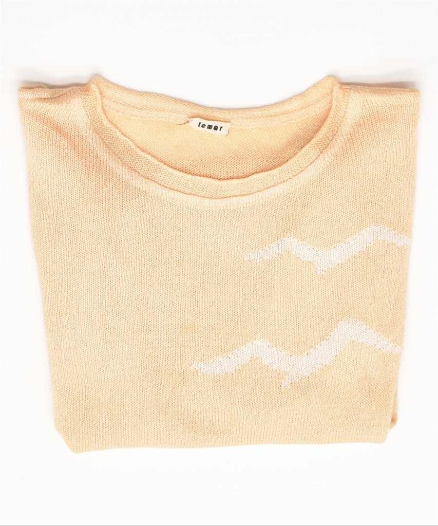 LEMAR Womens Short Sleeve Crew Neck Jumper Sweater UK 16 Large Beige | Vintage | Thrift | Second-Hand | Used Clothing | Messina Hembry 