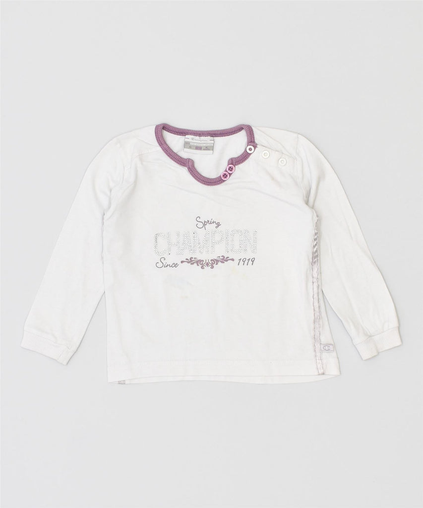 CHAMPION Girls Graphic Top Long Sleeve 12-18 Months Medium White Cotton | Vintage | Thrift | Second-Hand | Used Clothing | Messina Hembry 