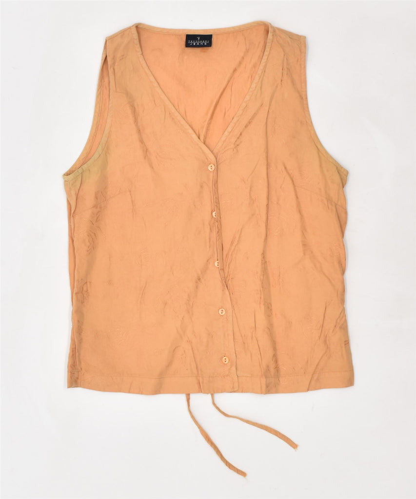 TRUSSARDI Womens Sleeveless Shirt UK 10 Small Orange Cotton | Vintage | Thrift | Second-Hand | Used Clothing | Messina Hembry 