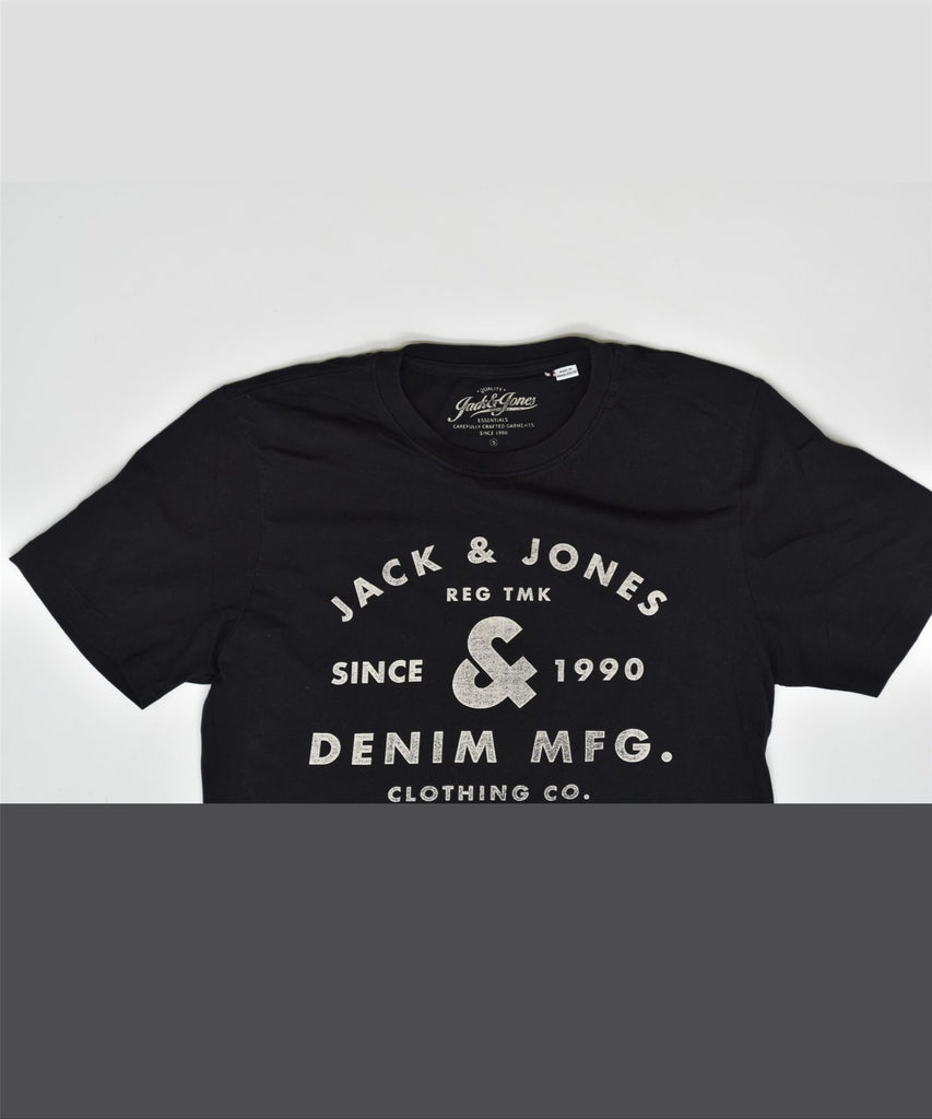 JACK & JONES Mens Graphic T-Shirt Top Small Black Cotton | Vintage | Thrift | Second-Hand | Used Clothing | Messina Hembry 