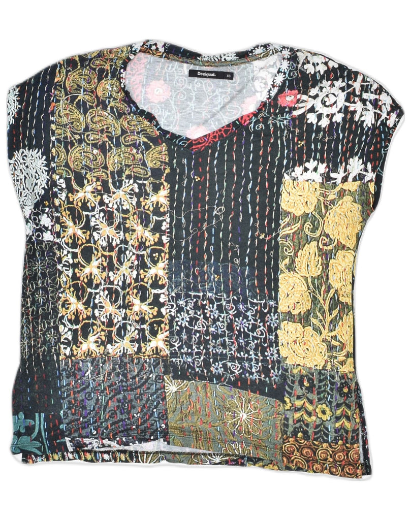 DESIGUAL Womens Oversized Blouse Top UK 6 S Multicoloured Patchwork | Vintage | Thrift | Second-Hand | Used Clothing | Messina Hembry 