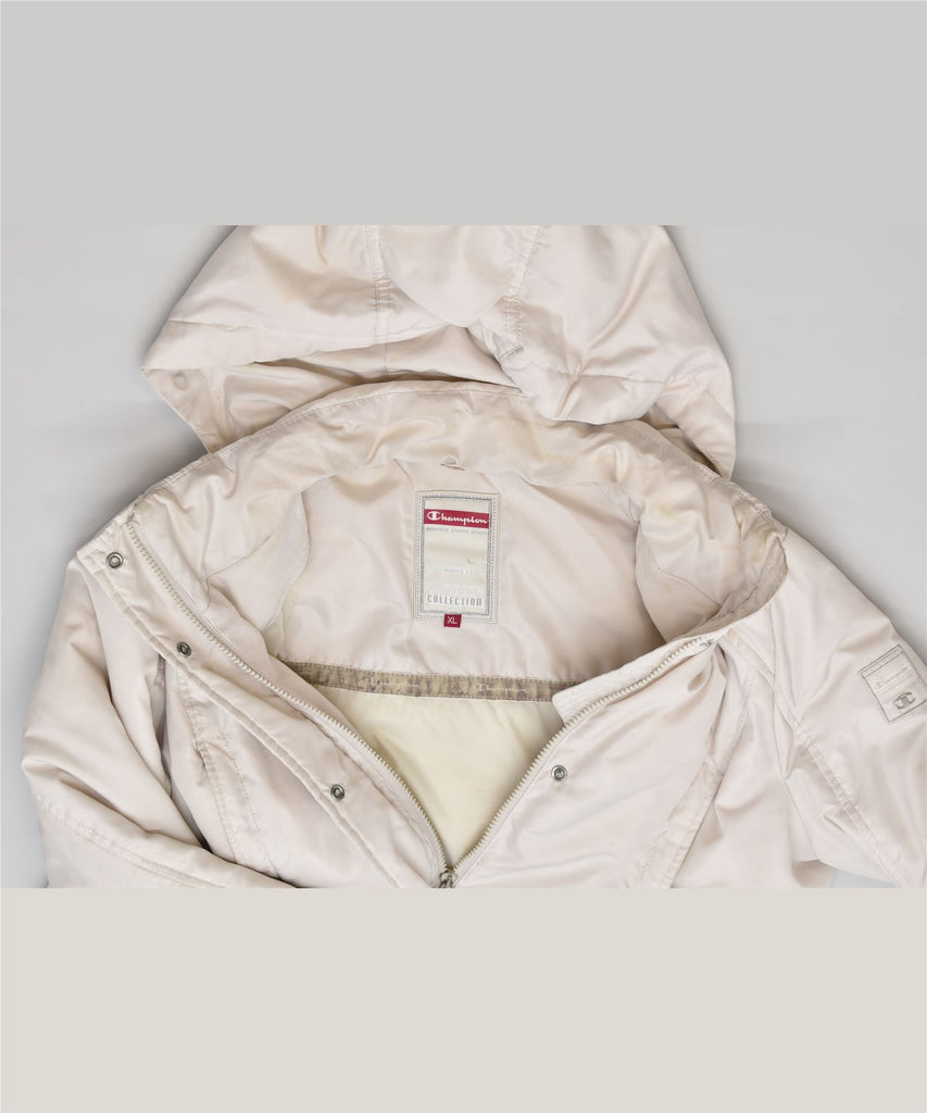 CHAMPION Womens Hooded Windbreaker Jacket UK 18 XL White Polyester | Vintage | Thrift | Second-Hand | Used Clothing | Messina Hembry 