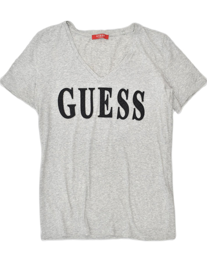 GUESS Womens Oversized Graphic T-Shirt Top UK 6 XS Grey Cotton | Vintage | Thrift | Second-Hand | Used Clothing | Messina Hembry 