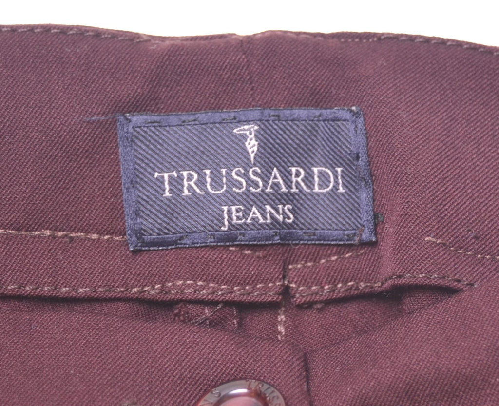 TRUSSARDI Womens Trousers Size 42 W28 L30 Burgundy Polyester - Second Hand & Vintage Designer Clothing - Messina Hembry