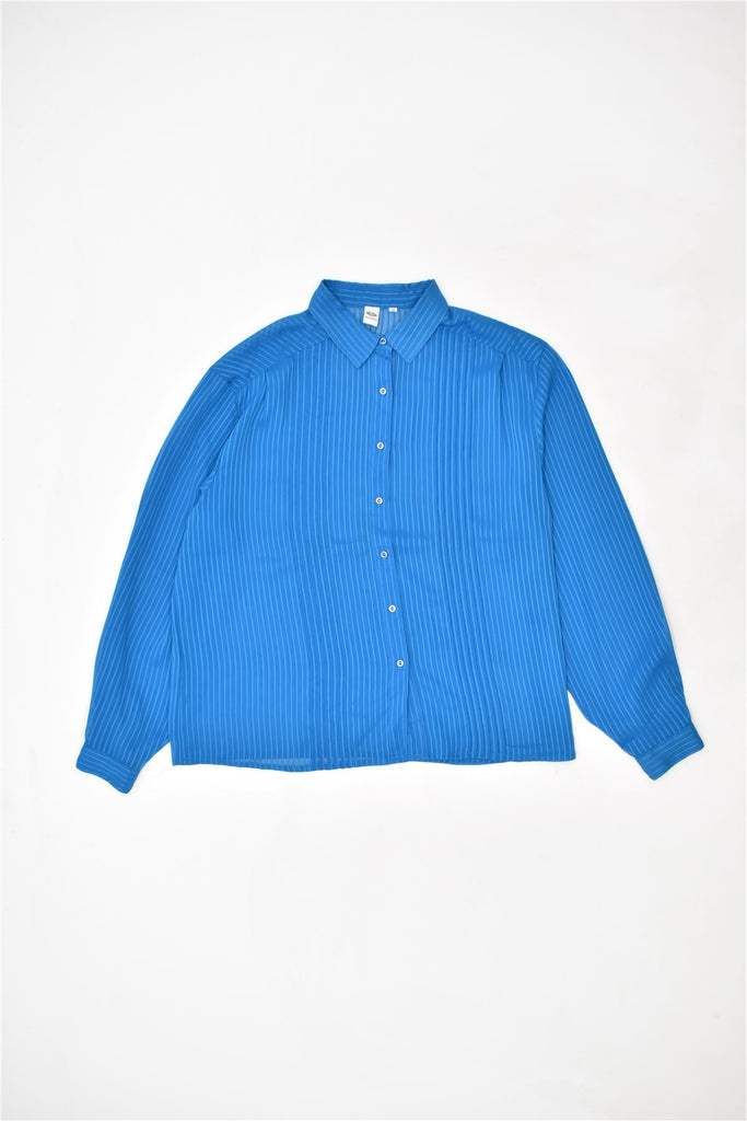 C & A Womens Shirt Blouse IT 48 XL Blue Pinstripe Polyester | Vintage | Thrift | Second-Hand | Used Clothing | Messina Hembry 