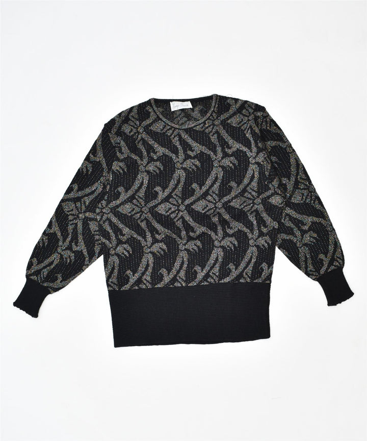 VINTAGE Womens Crew Neck Jumper Sweater IT 44 Medium Black Floral Wool | Vintage | Thrift | Second-Hand | Used Clothing | Messina Hembry 