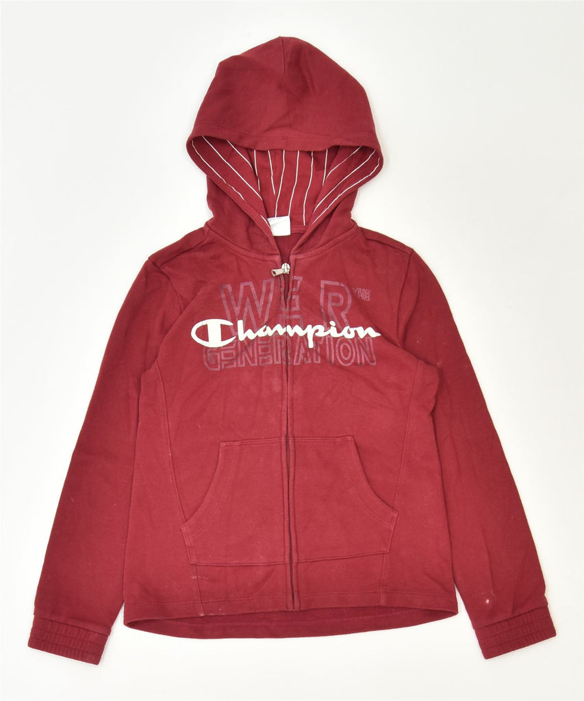 CHAMPION Boys Graphic Zip Hoodie Sweater 9-10 Years Medium Maroon Sports | Vintage | Thrift | Second-Hand | Used Clothing | Messina Hembry 