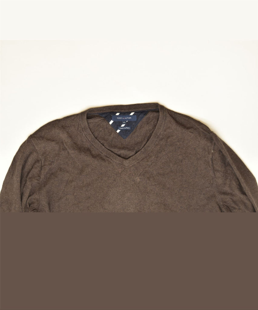 TOMMY HILFIGER Mens V-Neck Jumper Sweater 2XL Brown Cotton | Vintage | Thrift | Second-Hand | Used Clothing | Messina Hembry 