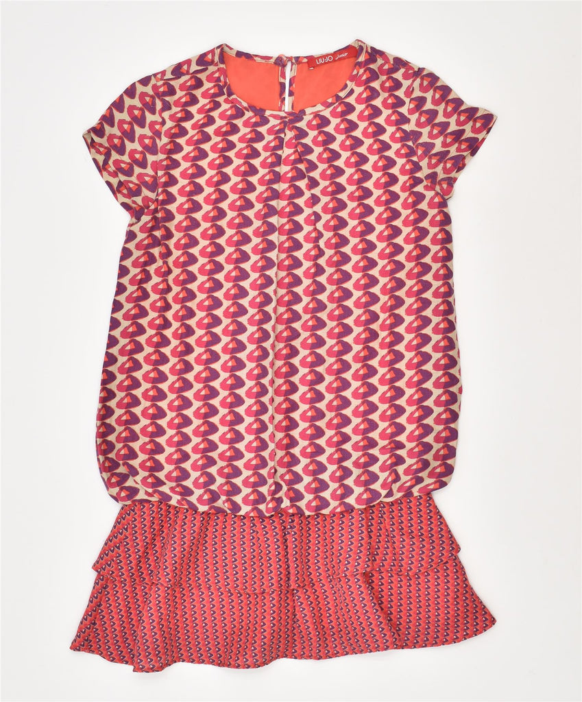 LIU JO Girls Peplum Tunic Top 7-8 Years Red Geometric Viscose | Vintage | Thrift | Second-Hand | Used Clothing | Messina Hembry 