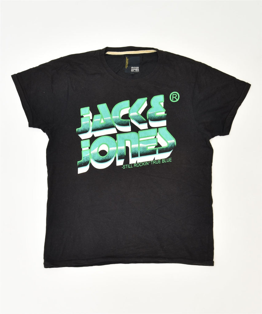 JACK & JONES Mens Graphic T-Shirt Top Large Black Cotton Classic | Vintage | Thrift | Second-Hand | Used Clothing | Messina Hembry 