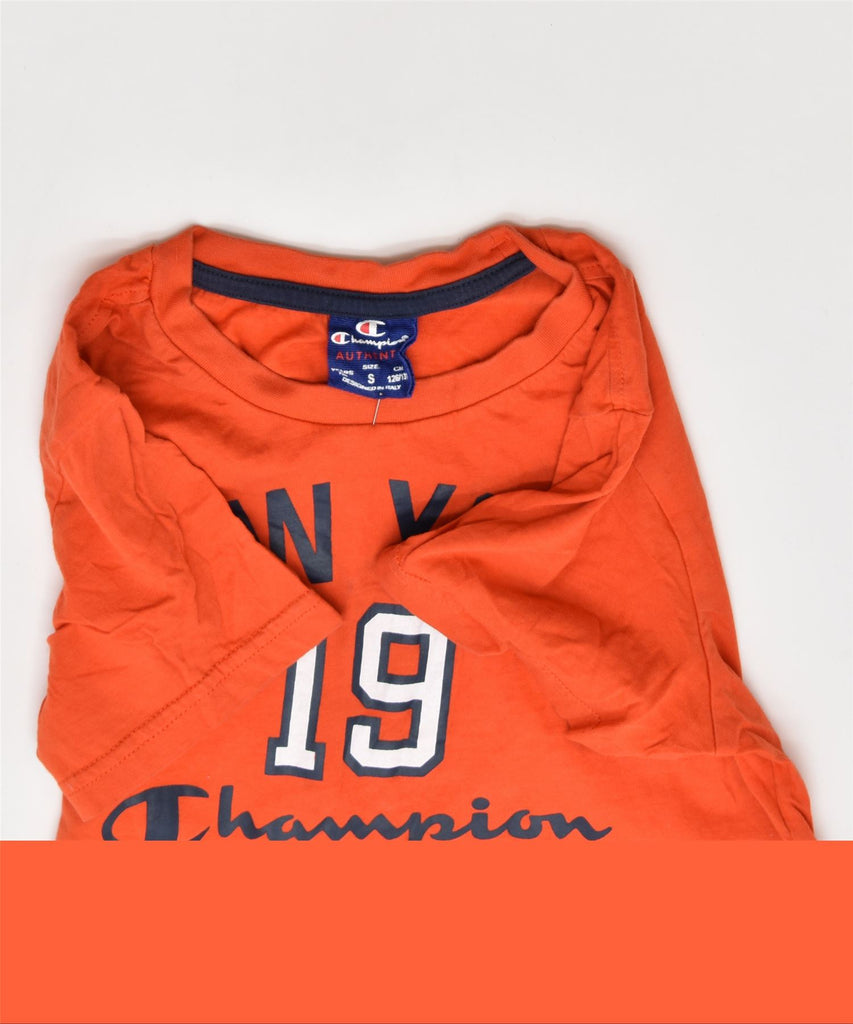 CHAMPION Boys Graphic T-Shirt Top 7-8 Years Small Orange Cotton | Vintage | Thrift | Second-Hand | Used Clothing | Messina Hembry 