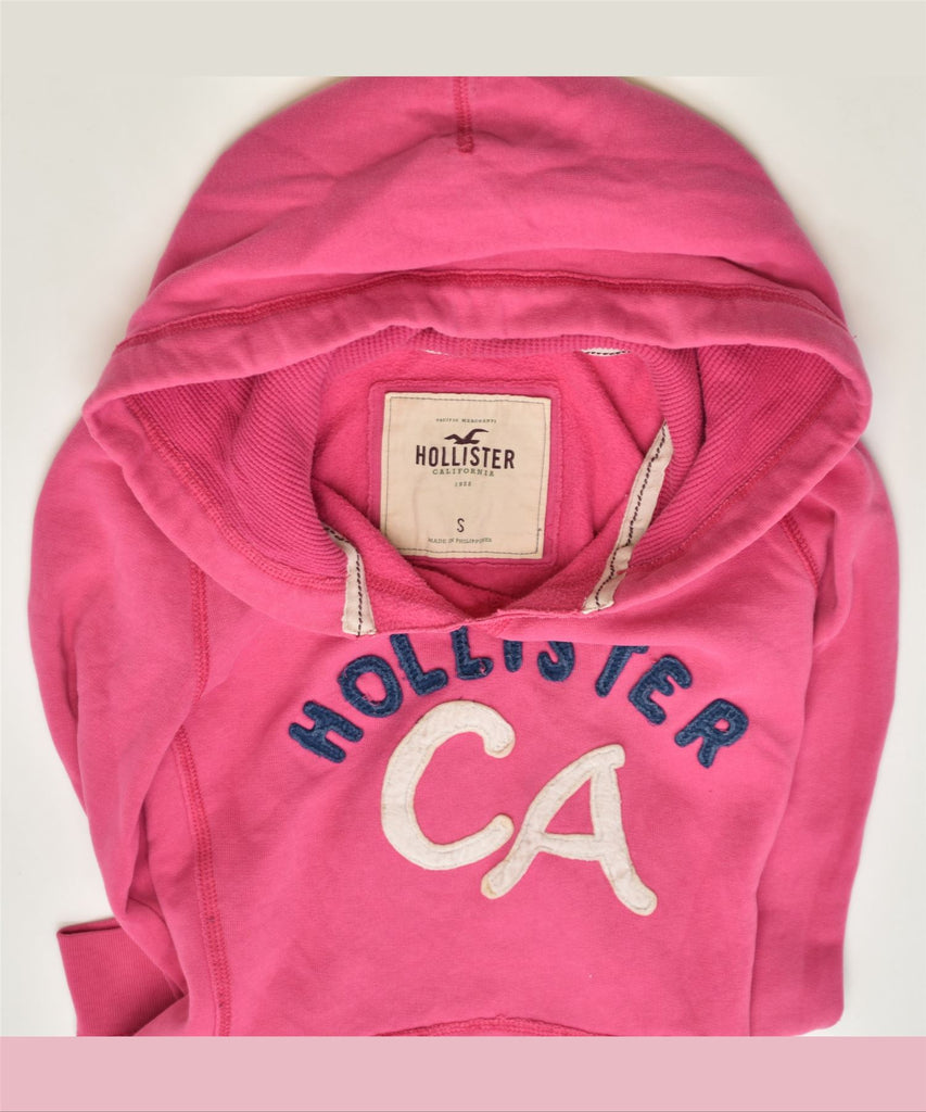 HOLLISTER Womens Graphic Hoodie Jumper UK 10 Small Pink Cotton | Vintage | Thrift | Second-Hand | Used Clothing | Messina Hembry 