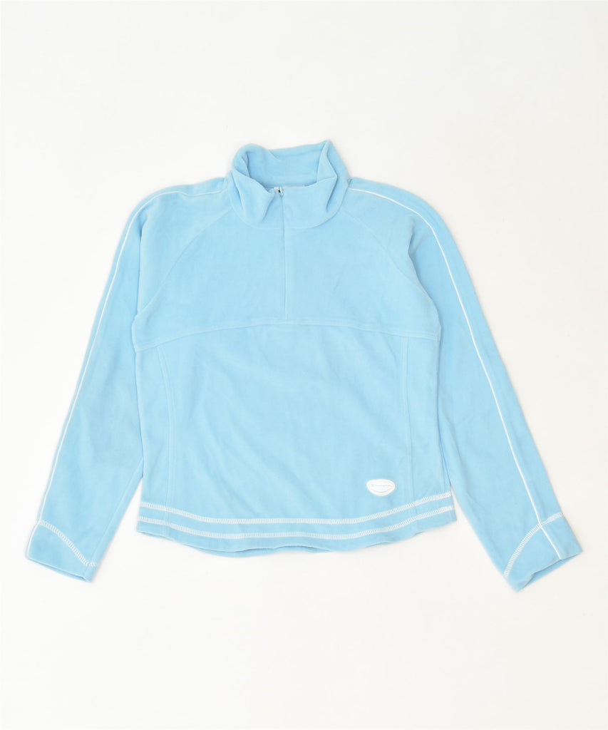 CHAMPION Womens Crop Zip Neck Fleece Jumper UK 8 Small Turquoise Sports | Vintage | Thrift | Second-Hand | Used Clothing | Messina Hembry 