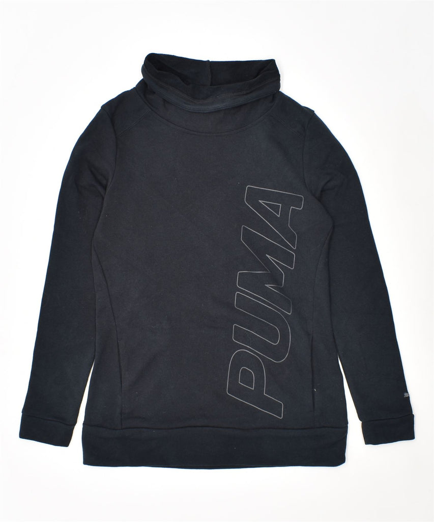 PUMA Womens Graphic Roll Neck Sweatshirt Jumper UK 14 Large Black Cotton | Vintage | Thrift | Second-Hand | Used Clothing | Messina Hembry 