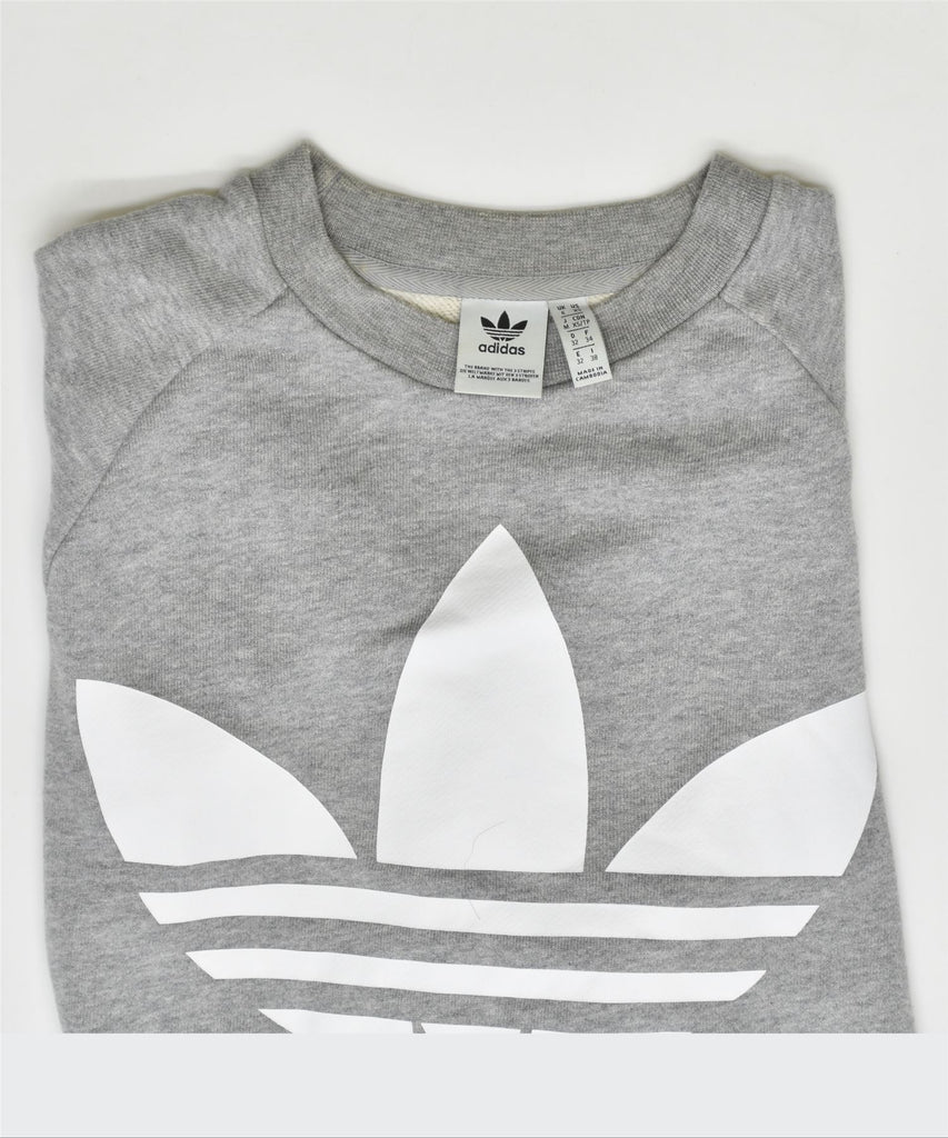 ADIDAS Womens Graphic Sweatshirt Jumper UK 6 XS Grey Cotton | Vintage | Thrift | Second-Hand | Used Clothing | Messina Hembry 