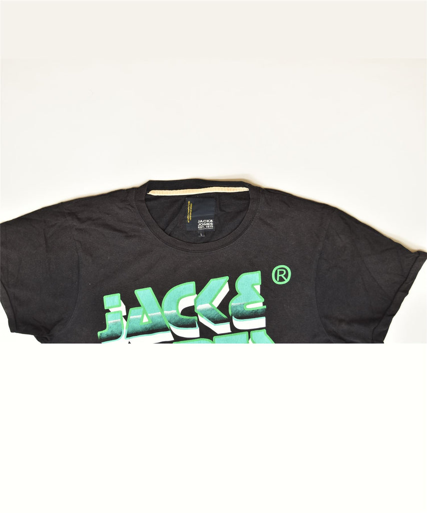 JACK & JONES Mens Graphic T-Shirt Top Large Black Cotton Classic | Vintage | Thrift | Second-Hand | Used Clothing | Messina Hembry 