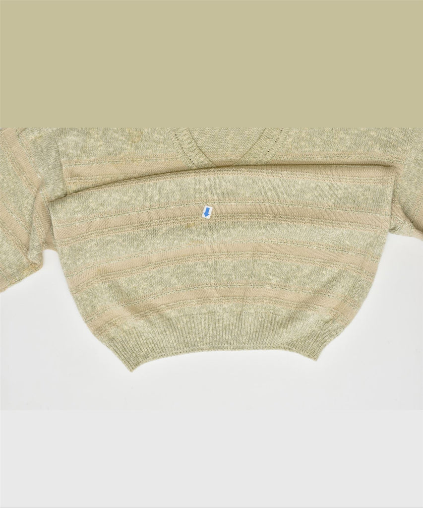 NORTH POLE Mens V-Neck Jumper Sweater Medium Beige Striped Cotton Vintage | Vintage | Thrift | Second-Hand | Used Clothing | Messina Hembry 