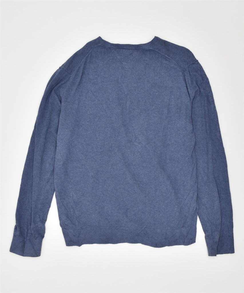 TOMMY HILFIGER Mens V-Neck Jumper Sweater Large Blue Cotton | Vintage | Thrift | Second-Hand | Used Clothing | Messina Hembry 