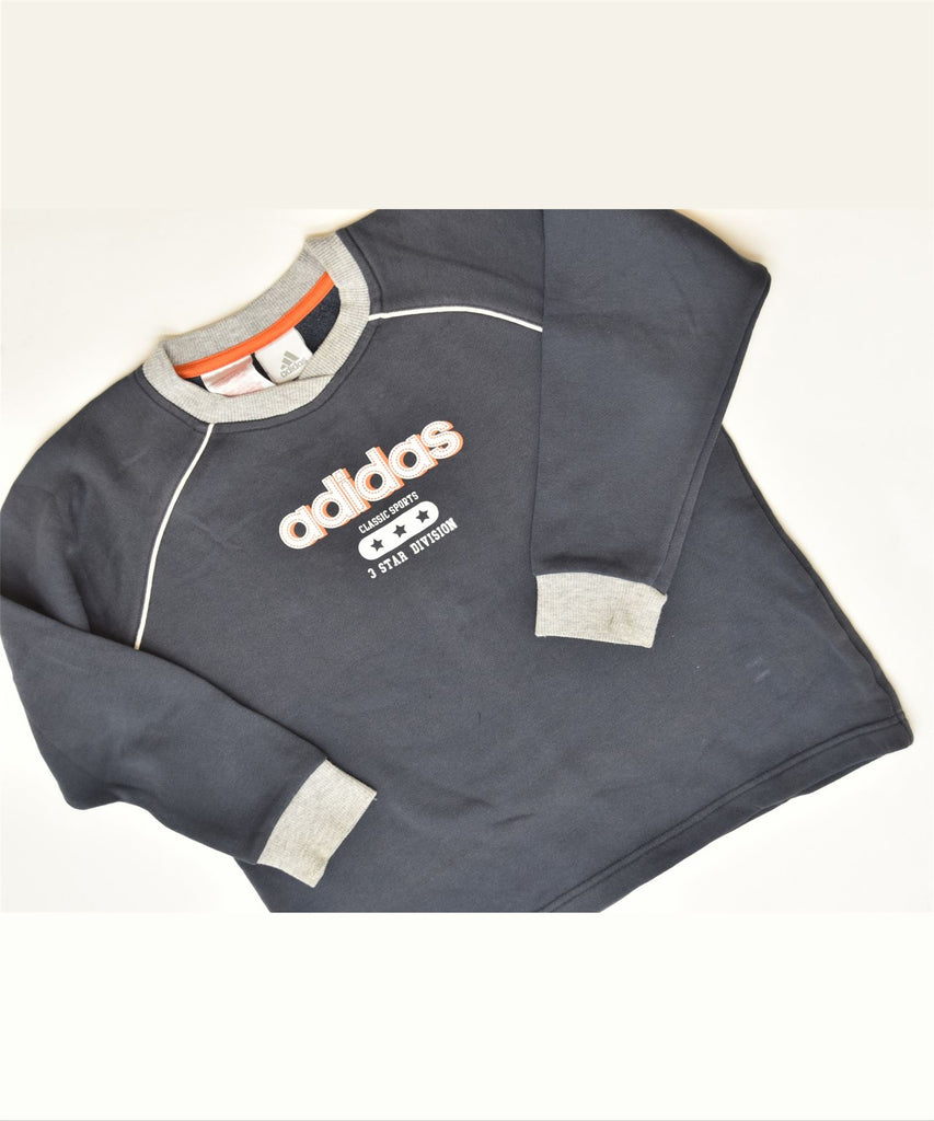 ADIDAS Boys Graphic Sweatshirt Jumper 7-8 Years Navy Blue Cotton Sports | Vintage | Thrift | Second-Hand | Used Clothing | Messina Hembry 