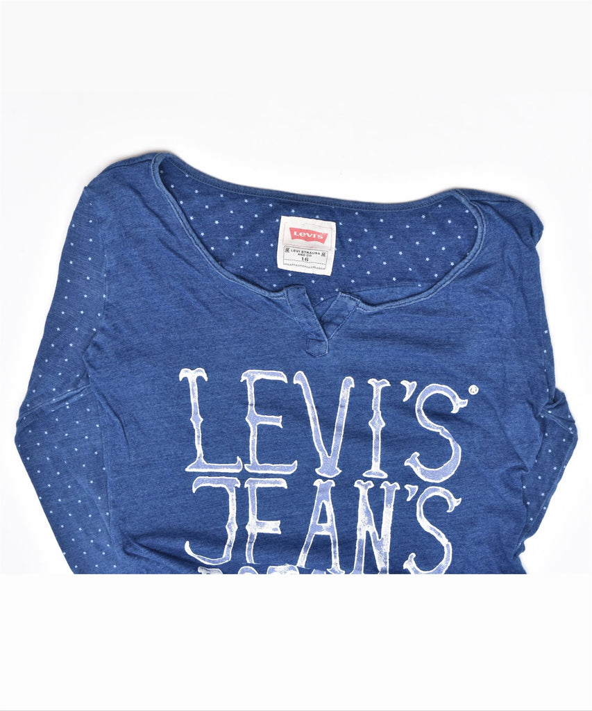 LEVI'S Girls Graphic Top Long Sleeve 15-16 Years Blue Cotton | Vintage | Thrift | Second-Hand | Used Clothing | Messina Hembry 