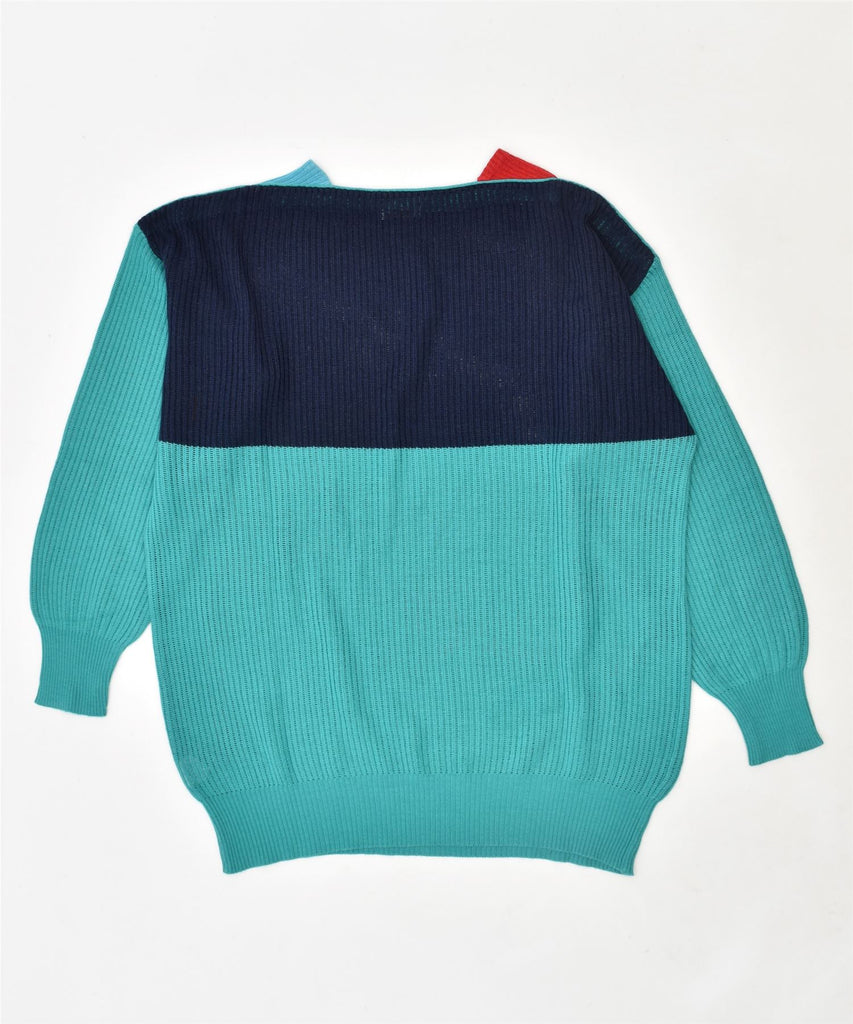 VINTAGE Womens Crew Neck Jumper Sweater UK 18 XL Turquoise Colourblock | Vintage | Thrift | Second-Hand | Used Clothing | Messina Hembry 