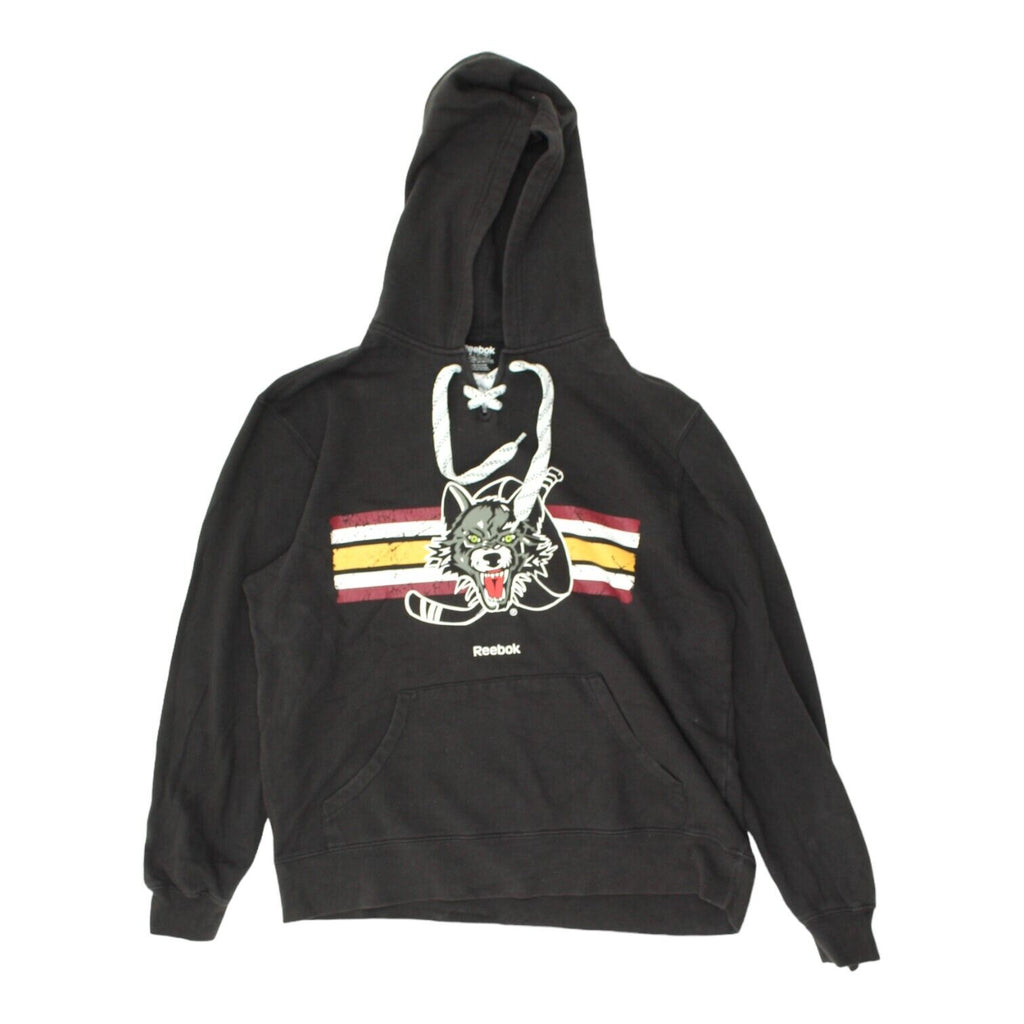 Chicago Wolves Reebok Pullover Hoodie | Ice Hockey Sportswear Black Medium VTG | Vintage Messina Hembry | Thrift | Second-Hand Messina Hembry | Used Clothing | Messina Hembry 