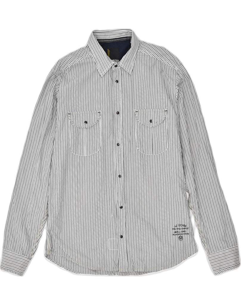 JACK & JONES Mens Graphic Shirt Large Grey Striped | Vintage | Thrift | Second-Hand | Used Clothing | Messina Hembry 